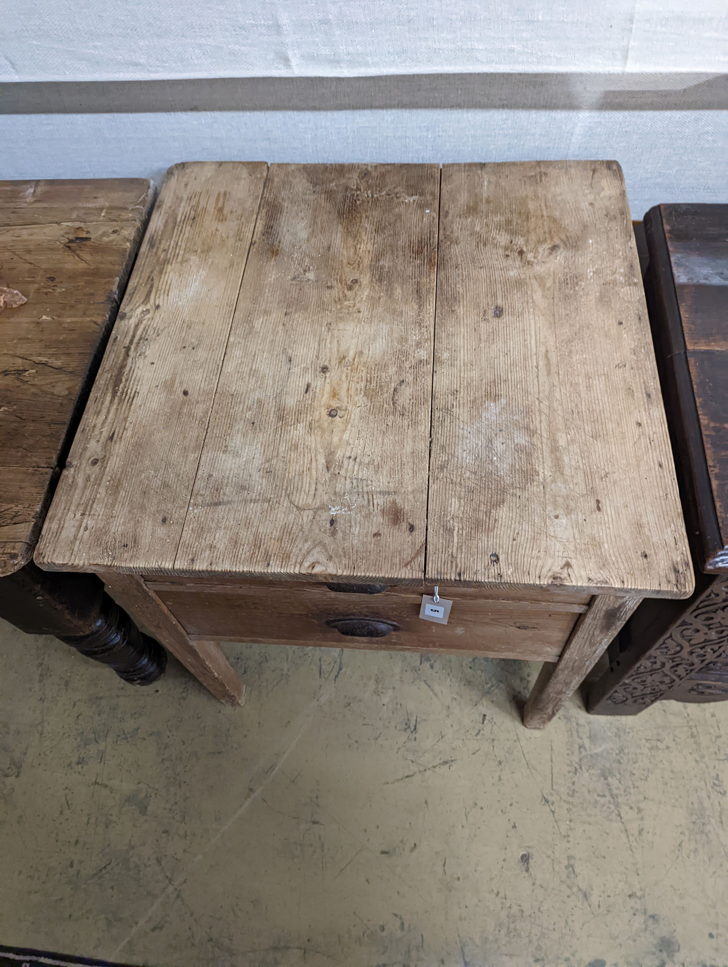 A Victorian pine two drawer chest. W-68cm, D-69cm, H-73cm